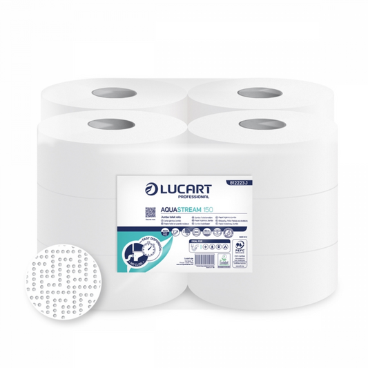 Aquastrem Lucart papel higiénico mini jumbo antiobstrucción 150mt - 12ud